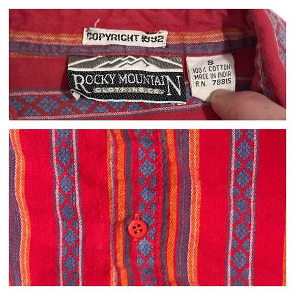 Vintage 1990s Red Cotton Stripe Button up Shirt made in India / Small - Picture 3 of 5